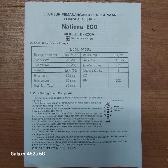 Pompa air Jet Pump National Eco Dp 255 pompa sumur dalam ITALY SNI