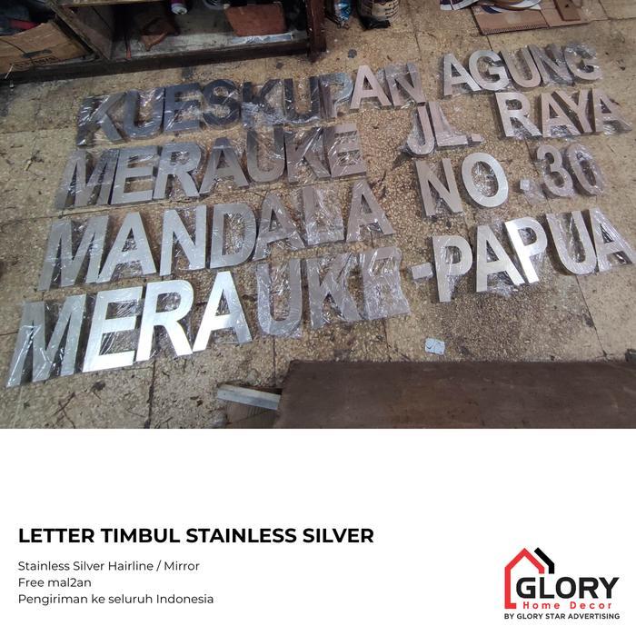 Letter Timbul Stainless Silver / Huruf Timbul Stainless Outdoor Tanpa LED
