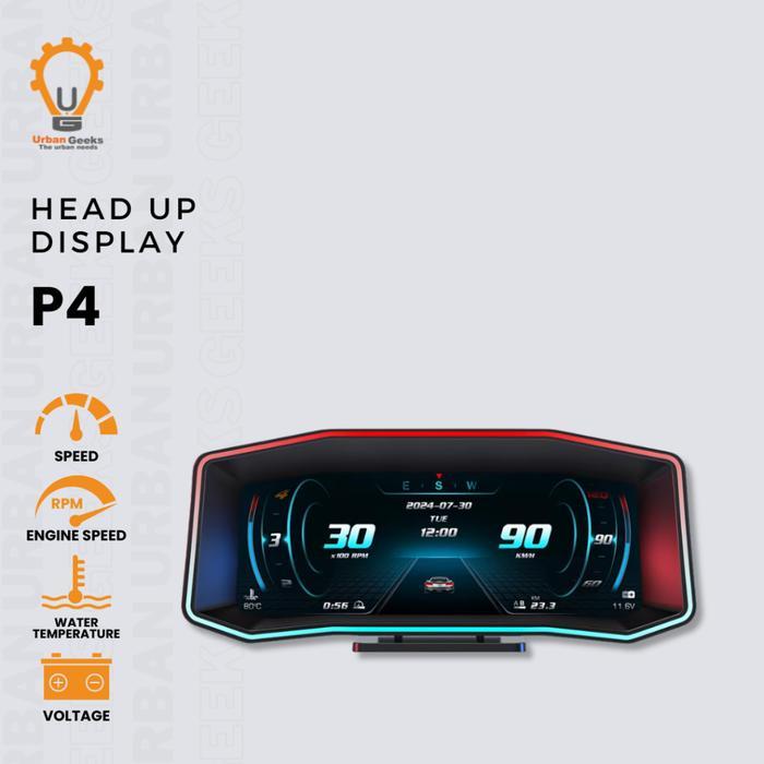 Ready Head Up Display P4 OBD2 Mobil HUD Speedometer Digital RPM Suhu Mesin GPS Alarm Lengkap