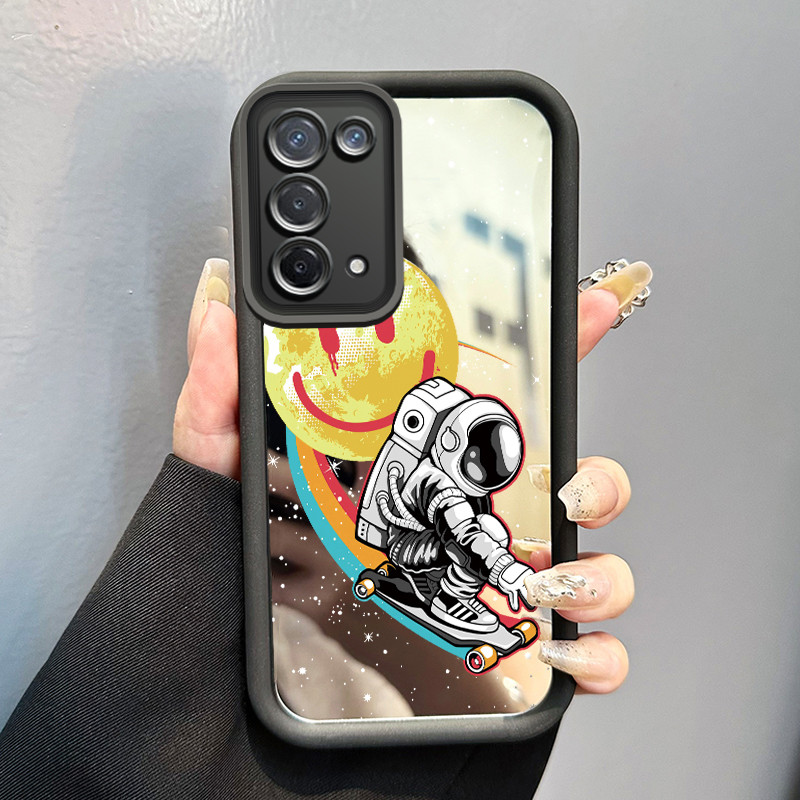 Casing Hp Untuk OPPO A74 A95 F19 F19s Case astronot NASA Kesing cermin Kasing Silikon Softcase Mirro
