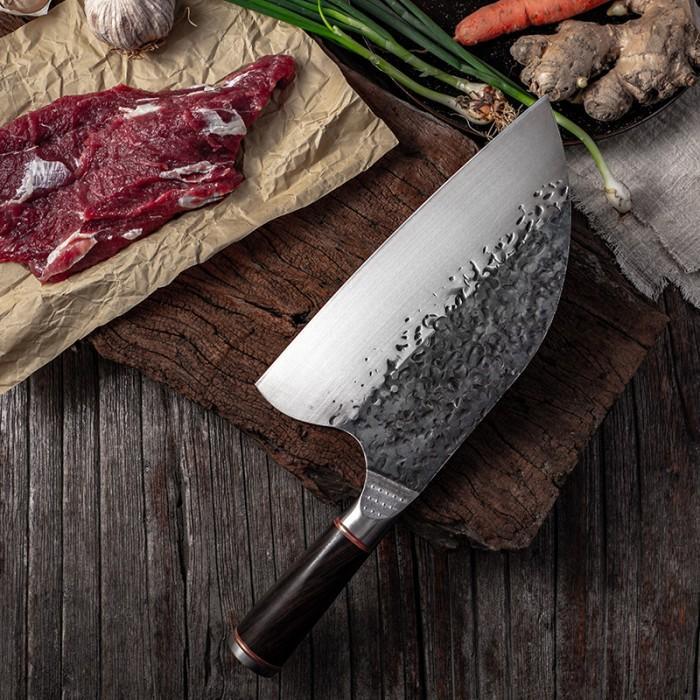 Pisau Daging Cleaver 8 Inch Carbon Steel Forged Bilah Tebal Super Tajam, Potong Daging & Tulang,