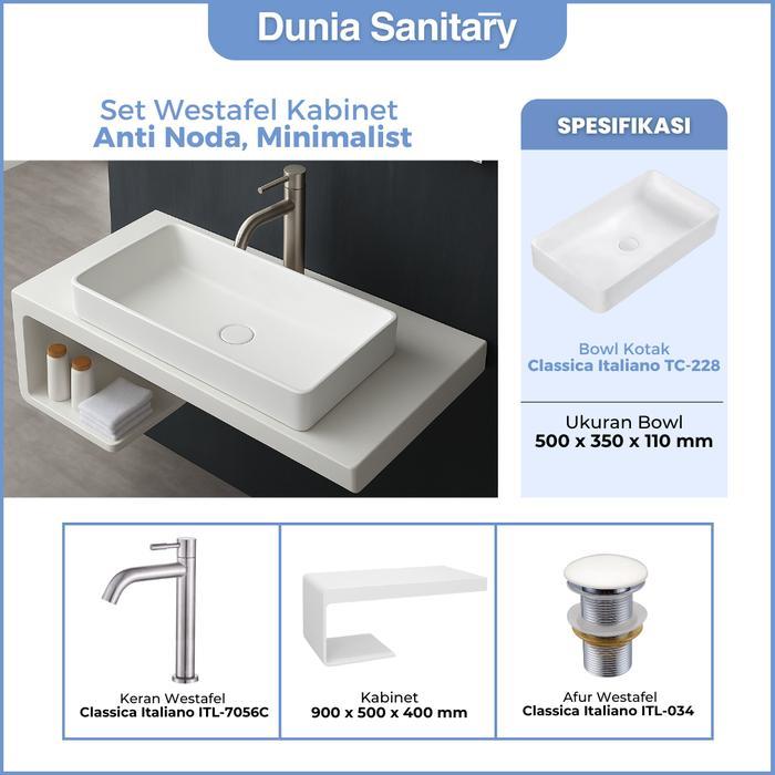 CLASSICA ITALIANO Set Wastafel Kabinet Keramik - Wastafel Cuci Tangan WATERPROOF, MODERN MINIMALIST 