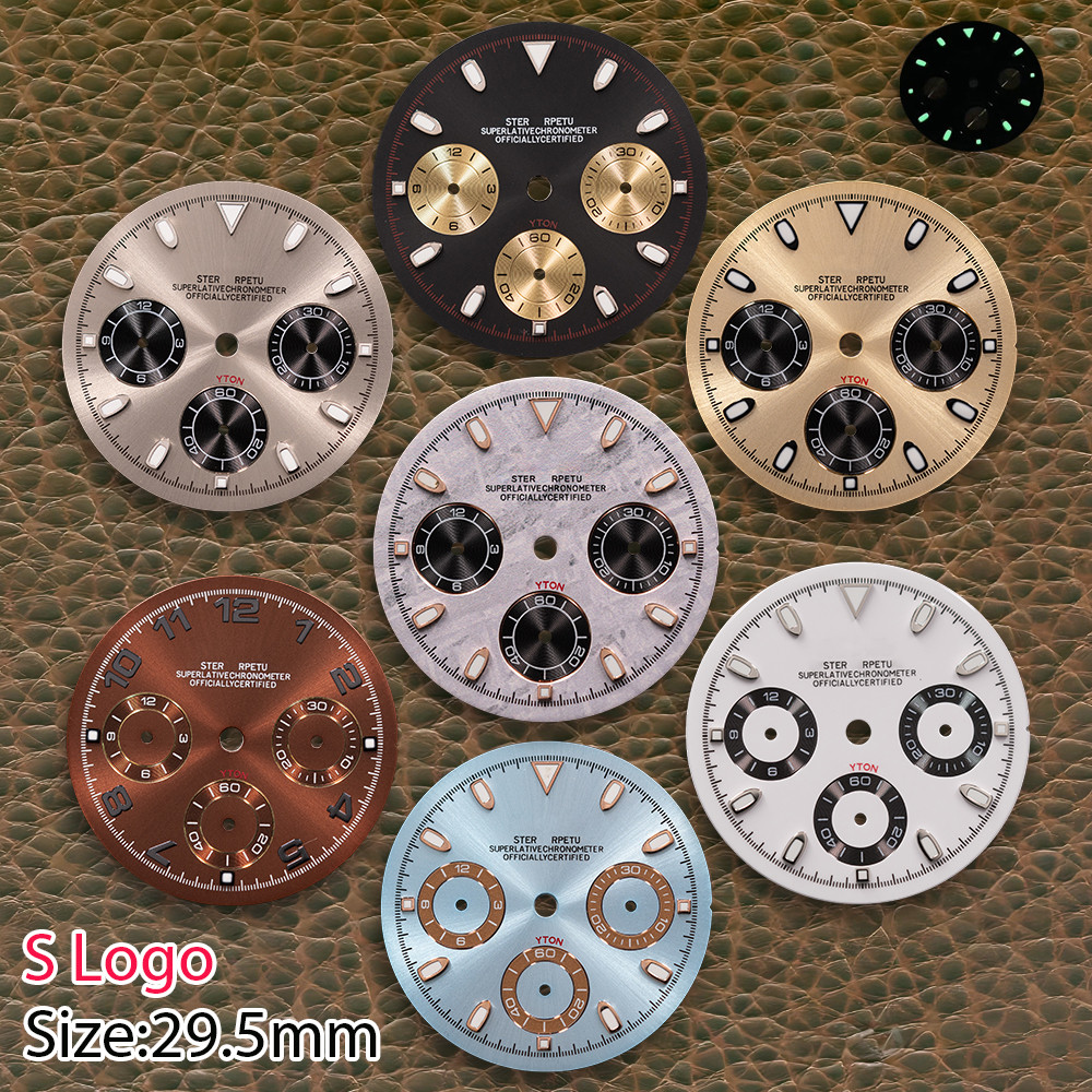 New S Logo 29.5Mm White Giant Panda Dial Fit Vk63 Movement Green High-Quality Watch Ification