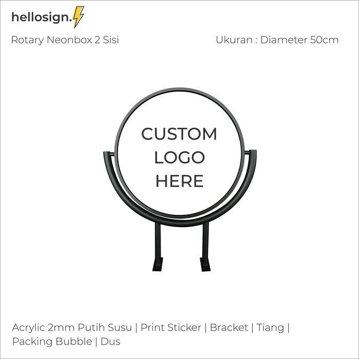 Neon Box Bulat 2 Sisi Rotary + Printing Neon Box Led Caf Led Stand Toko Neon Box Putar