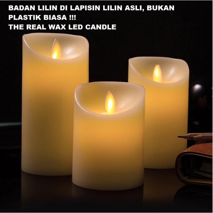 Lilin Polos Bahan Wax Lilin Asli Lilin Besar Elektrik Goyang Dengan Remote (3Pcs) Lilin Natal
