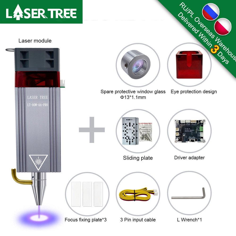 LASER TREE 20W 10W 5W Optical Power Laser Head 450nm Blue Light TTL Laser Module For CNC Engraver