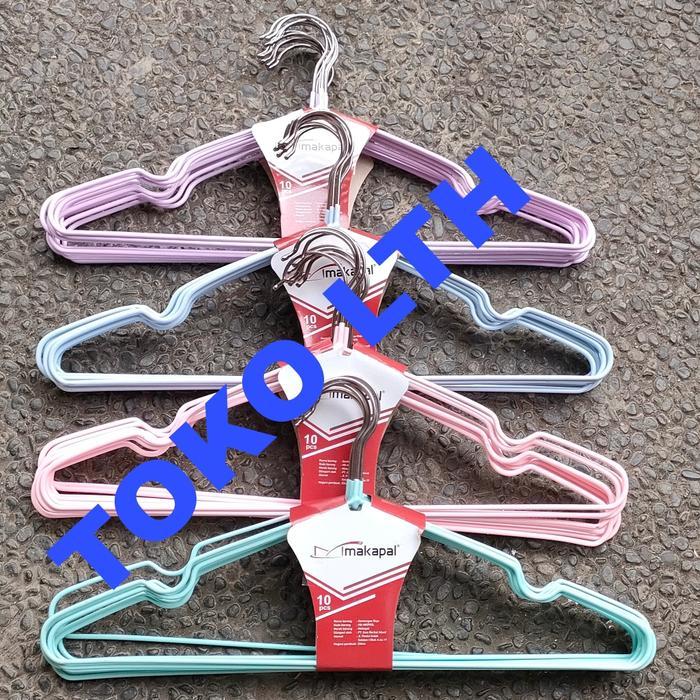 10 Pc Gantungan Hanger Baju Dewasa Kawat Stainless Lapis Karet Plastik
