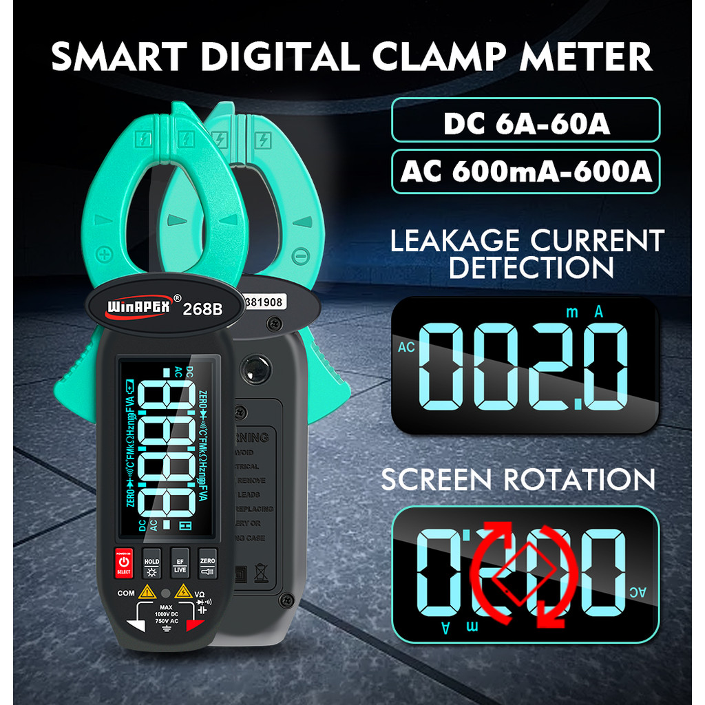 268B Digital Clamp Meter 60A 1000V AC DC Current Clamp True RMS Clamp Amperemeter Voltmeter Diode