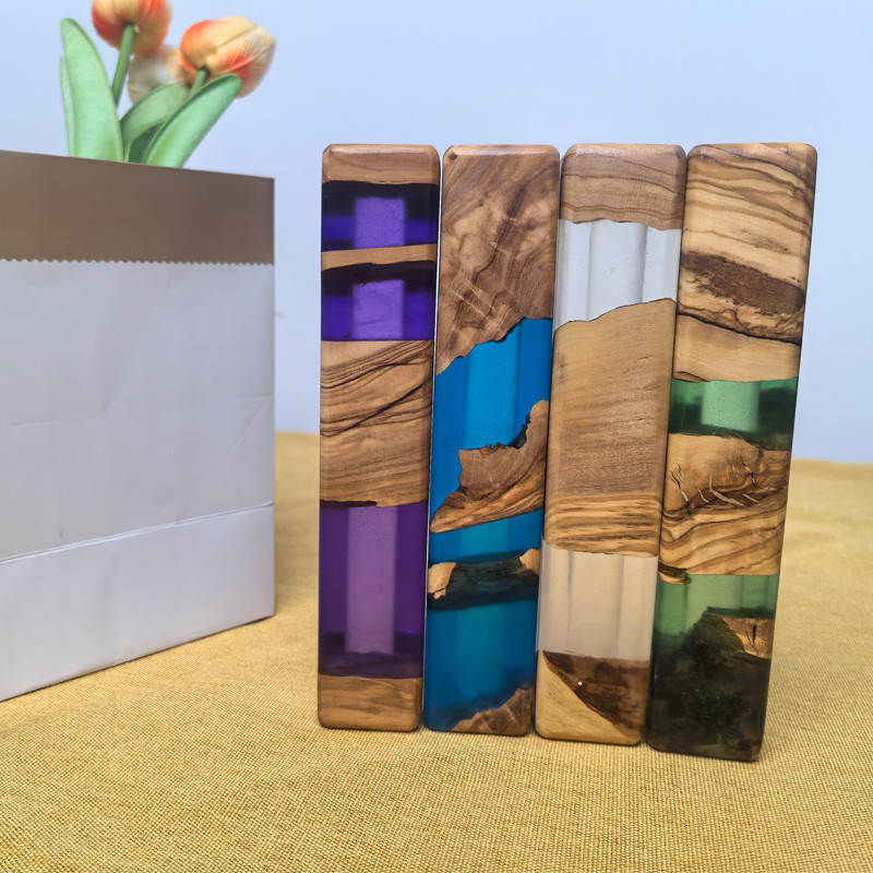 Handmade Mezuzah Case of Olive Wood and Epoxy Resin Jewish Home door Decor judaica Religious Gift