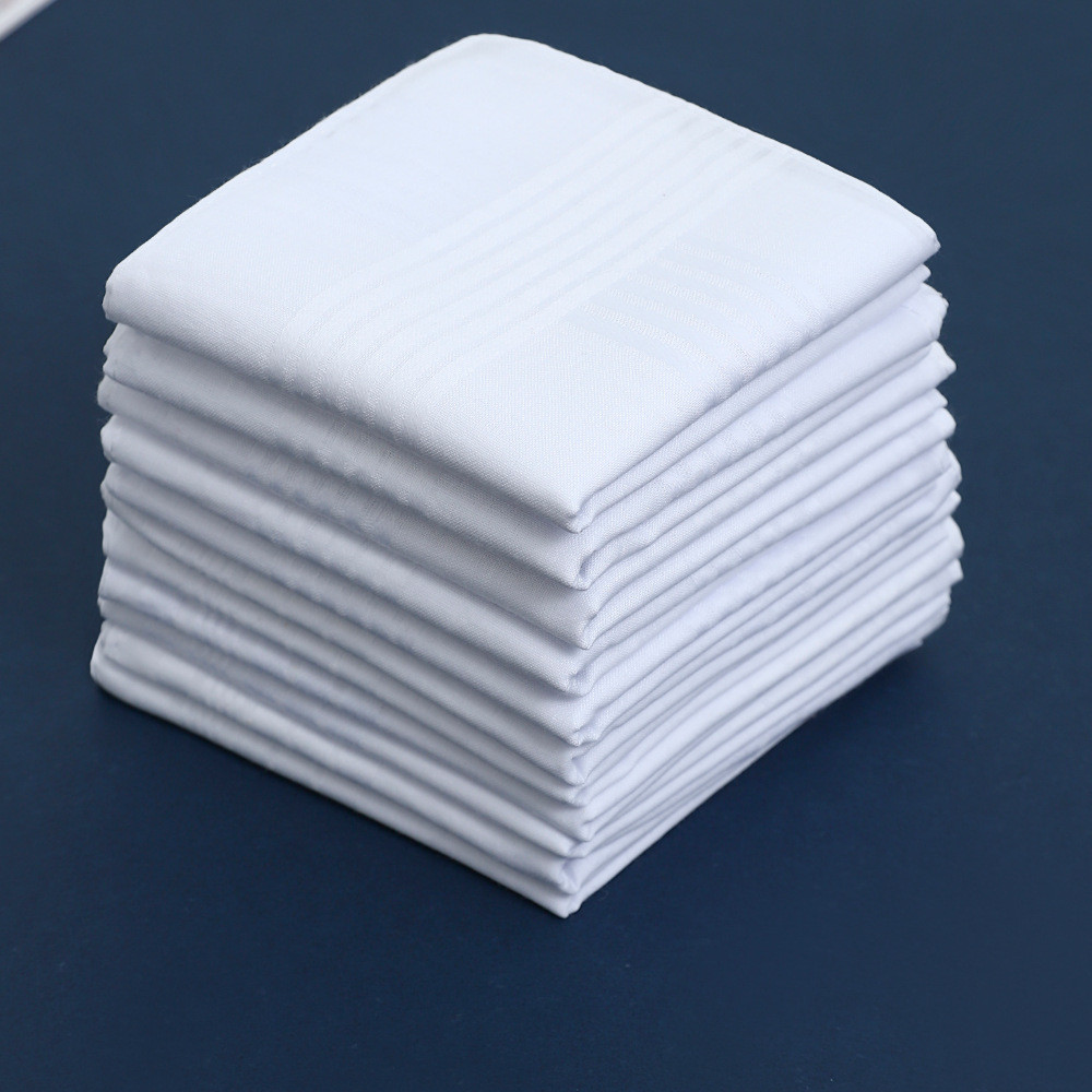 12Pcs Pure White Handkerchief Cotton Satin Edge Plain Handkerchief Handkerchief Soft and Comfortable