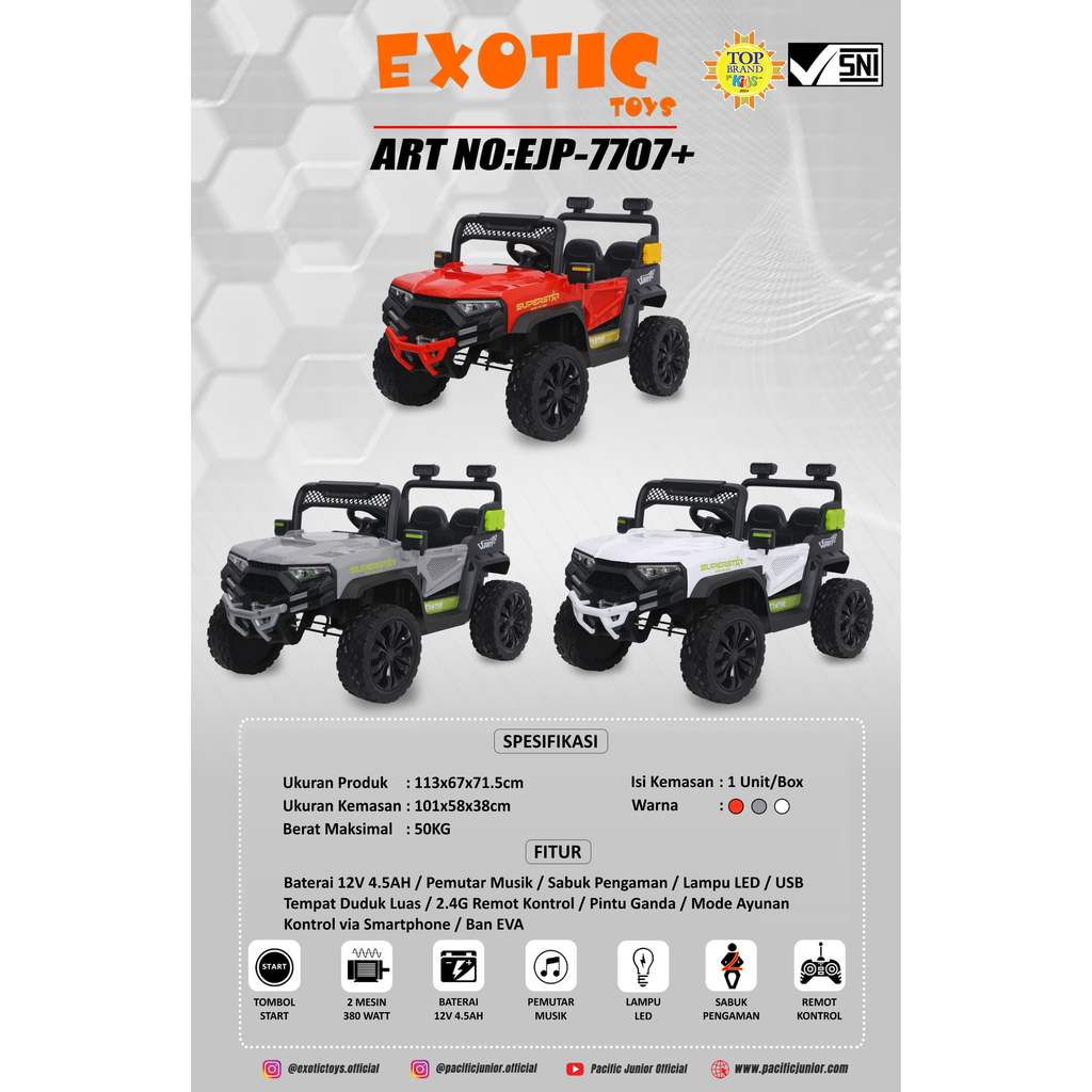 Mainan anak mobil aki rubicon ejp 7707 exotic // RECHARGEABLE JEEP EJP-7707+ (BAN EVA) EXOTIC
