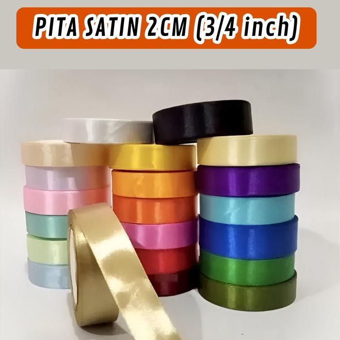 CIGALLERY Pita Satin 3.4 INCH / Pita Satin Lebar 2 cm / 20yard / Grosir Pita Satin 3.4 INCH = 2 CM