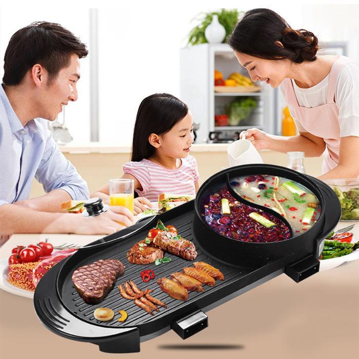 Korean Grill Pan Bbq Large Electric Multifungsi 2In1 Hotpot Bbq Hotpot Shabu Shabu