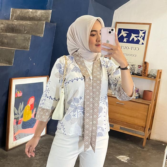 READY Blouse Outer Batik COD Kancing 1 untuk Kondangan dan Kerja Baju Katun Pendek Panjang Casual