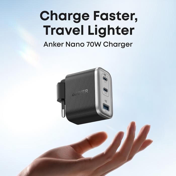 Charger ANKER Nano 70W 3-Ports - Anker Nano 70W Gan Double-Gan Portable Charger Fordable Fast