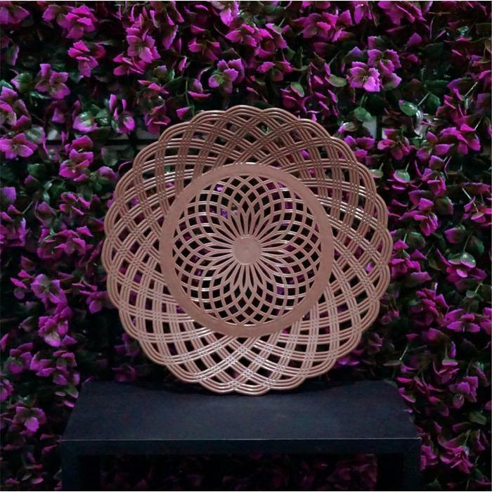 Piring Rotan Plastik 25 cm - Coklat - Piring Anyaman - Ingke Plastik