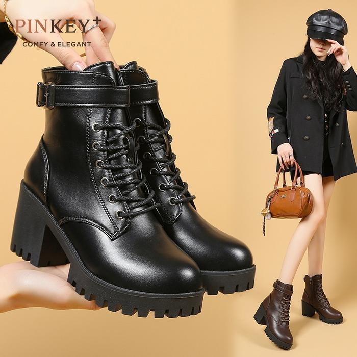 Aerostreet - P293 Sepatu Boots Wanita Hak Tinggi Wanita Hitam Fashion Shoes