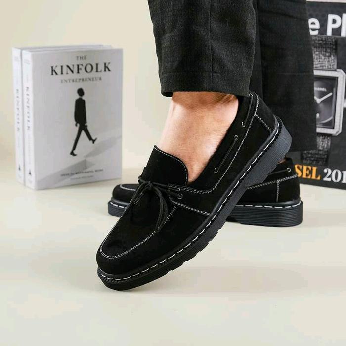 Aerostreet - Sepatu Pria Hitam Sepatu Loafers Pria Hitam Pantofel Kerja