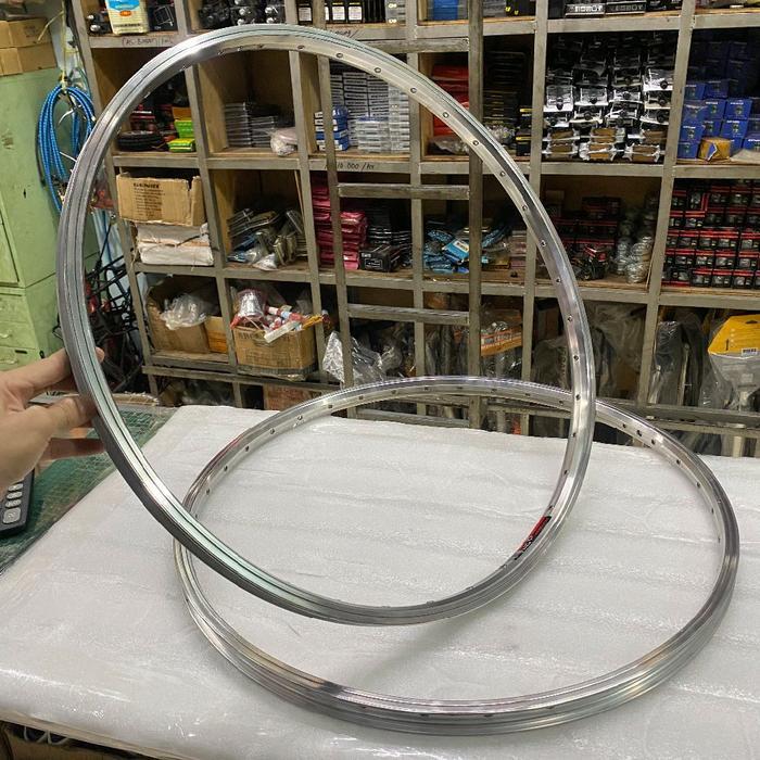 Rims Velg 26 PLATINUM 36 Hole Alloy Double Wall Silver Chrome Rim Brake 36H Mata Ikan ETRTO 571