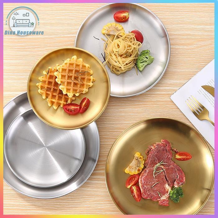 Piring Makan Gold/Piring Dekorasi Stainless Steel European Gold/Piring Korea Aesthetic