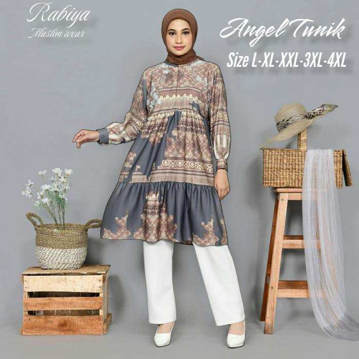 Tunik Kekinian Maxmara Lux Atasan Oversize Muslim Wanita Salur Katun Panjang Midi Dress Remaja