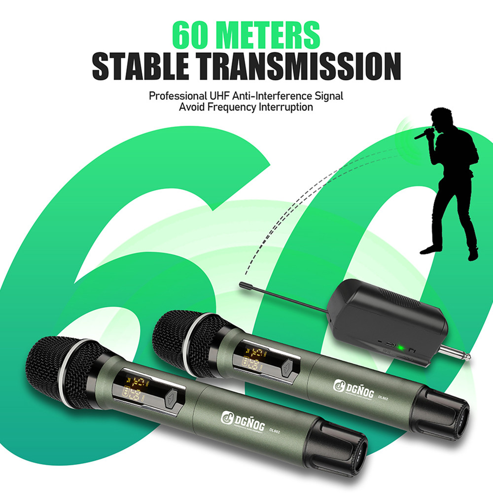 Rechargeable Battery Microphone 2 Channel UHF Wireless Microphone Dual Handheld Dynamic Adjust