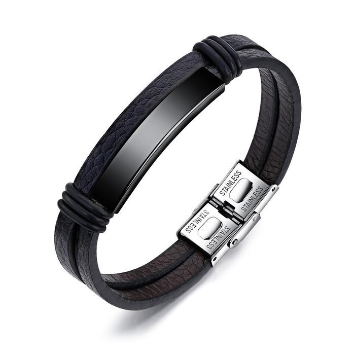 OLEVS Gelang Silicone Leather Bracelet Pria Serut Perhiasan Fashion Hitam Bracelet Adjustable Gelang