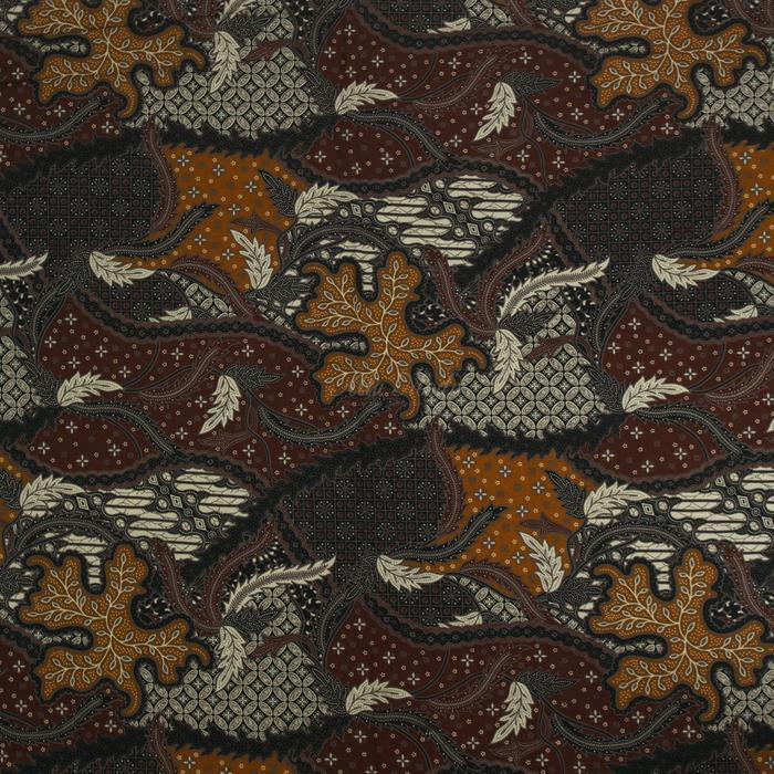 Katun Batik Motif Kawung Leaves Mustard Coklat Cream (Alta Moda)*
