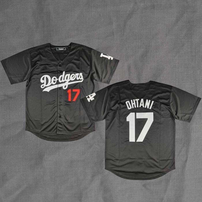 Bordir Baju Jersey Baseball Ohtani #17 Dodgers Hitam