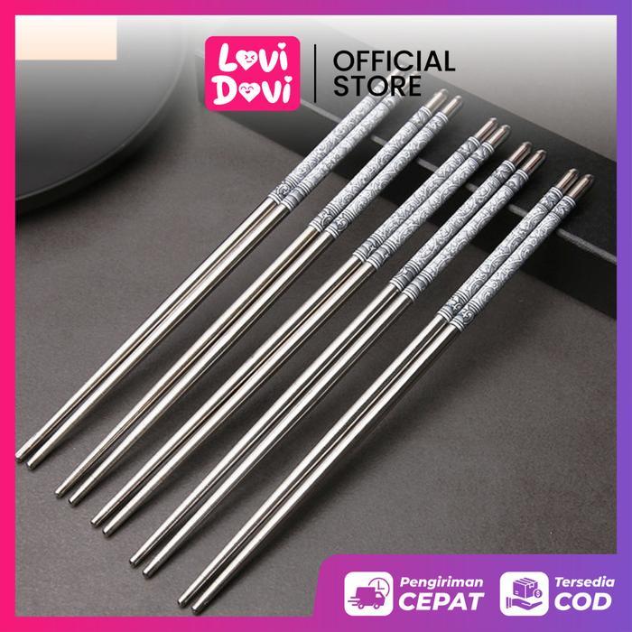 Sumpit Makan ala Korea Polos Motif Anti Karat / Sumpit Makan Motif Stainless Korea Bulat TERMURAH