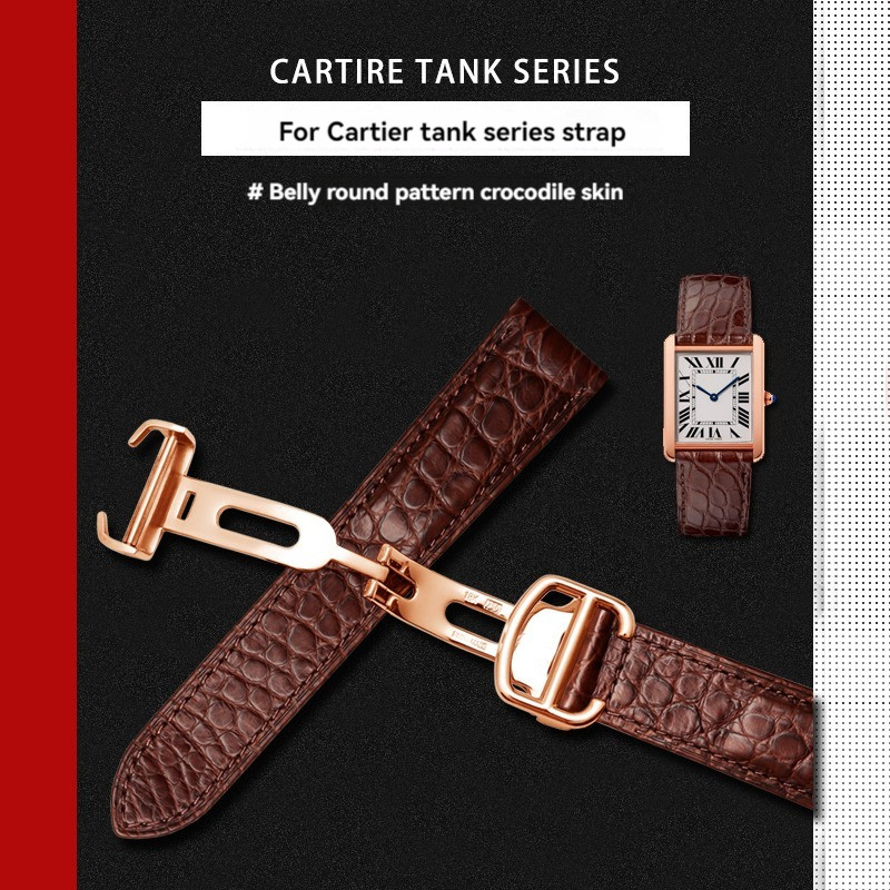 Black Brown watchband For Cartier crocodile strap Genuine leather tank Solo key London calibo Men's