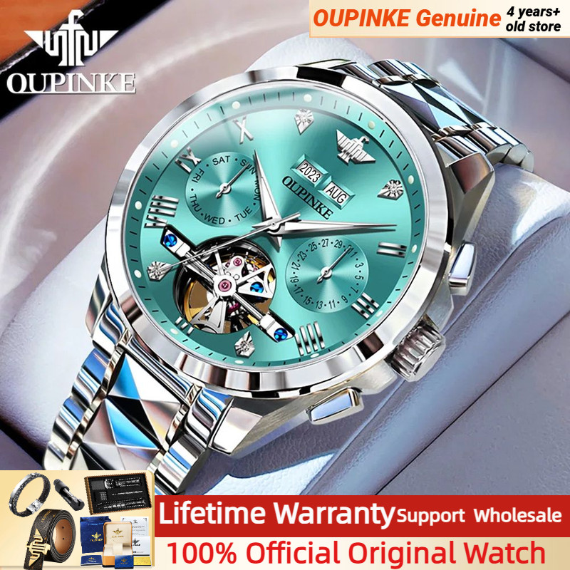 OUPINKE 3186 Men's Watches Skeleton Flywheel Automatic Mechanical Watch for Men Luxury Brand Dual
