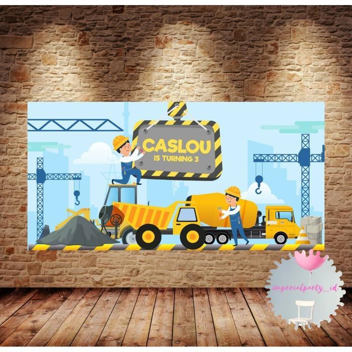 Custom Backdrop Banner Spanduk Happy Birthday Construction Konstruksi