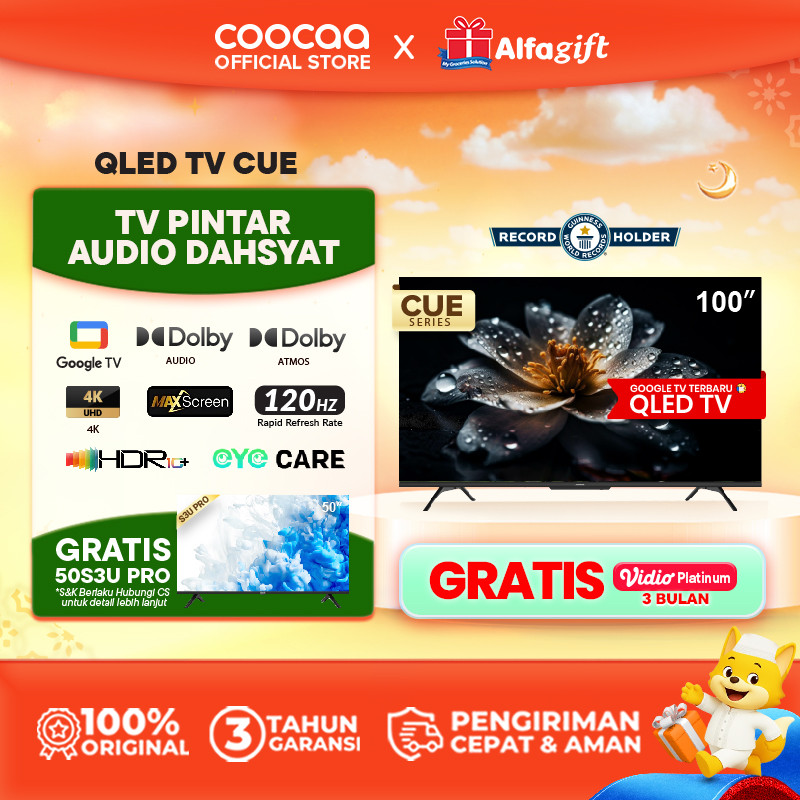 [NEW]  COOCAA TV 100 inch CUE 8600 - GOOGLE TV - QLED - Smart TV - Digital TV - Netflix & Youtube - 