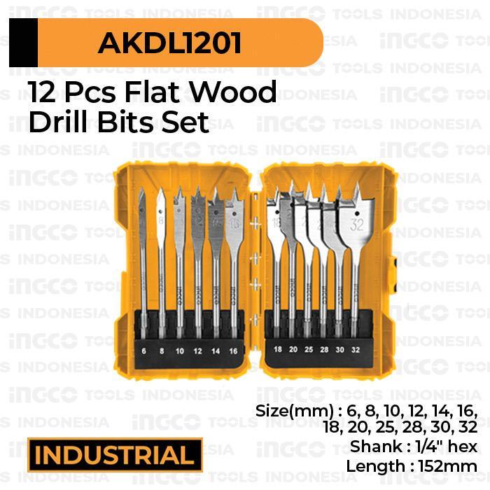 [] 12Pcs Flat Wood Drill Bits (6-32mm) INGCO AKDL1201 Mata Bor Kayu Kipas