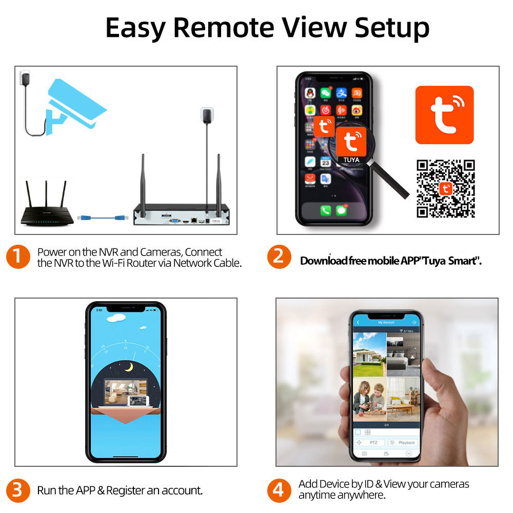 5MP Wireless Security Camera System 8 Channel Tuya Wifi NVR Kit 2K Outdoor Waterproof CCTV IP Camera