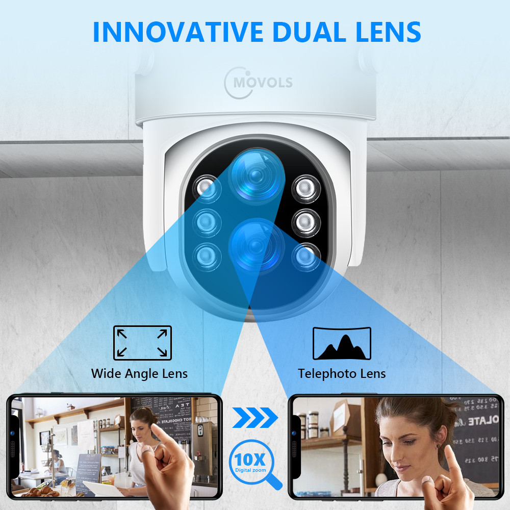 Movols 4MP HD Wireless Surveillance System WIFI PTZ Camera Set CCTV Two Way Audio Waterproof IP