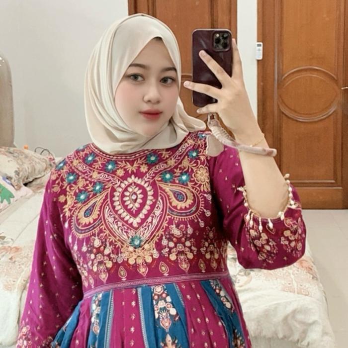 Gamis Hindi Zoya Kw Dada Bordir Free Hijab/Cepol Random Hindi Rayon Twill Hindi Premium Dress Wanita