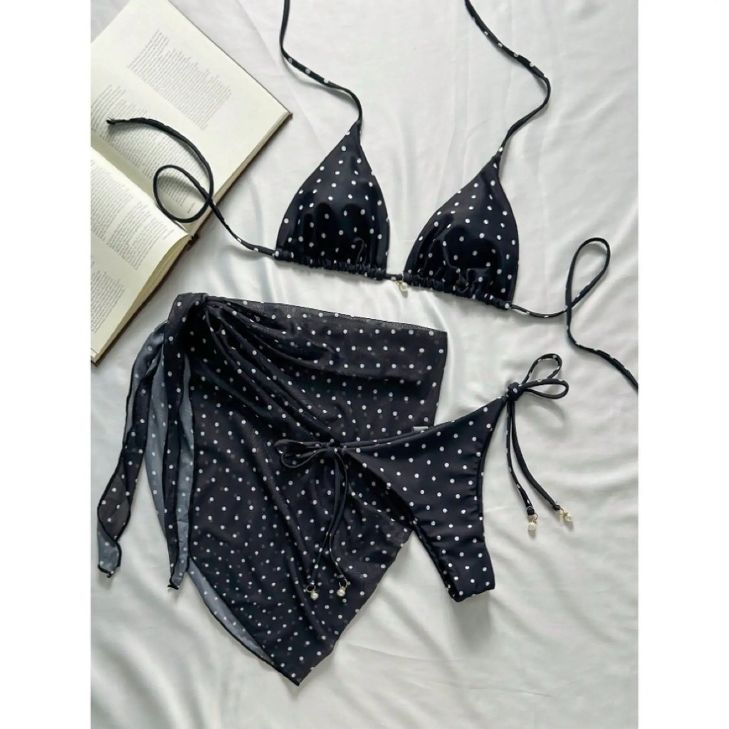 Sexy Spot Three-piece Bikini Set Hanging Neck Three-point Swimsuit New 2025 Cross-border Swimsuit