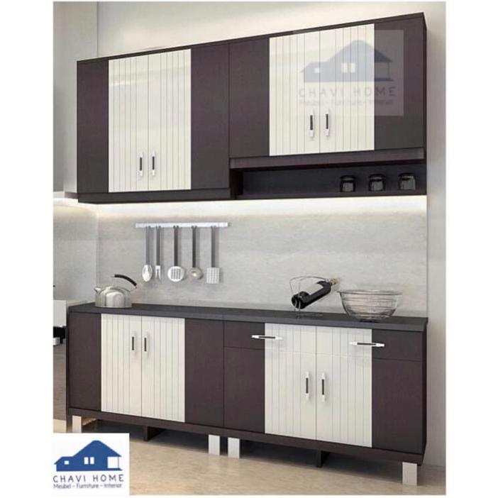 Set kitchen set lemari dapur rak dapur atas bawah putih kombinasi