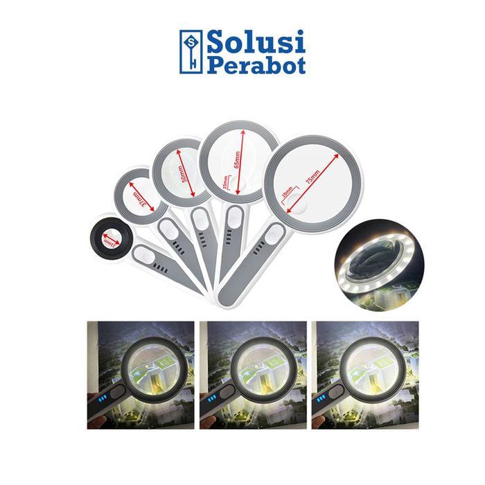 Solusi Perabot Kaca Pembesar LED 5-30X 21-75mm AG78 SP Lampu Lup Lensa Rechargeable dengan Cahaya