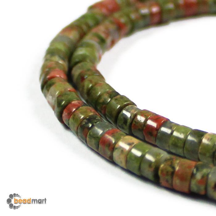 Manik Batu Alam, Heishi, 3/5mm, Unakite, 1 Renteng, Bahan Aksesoris