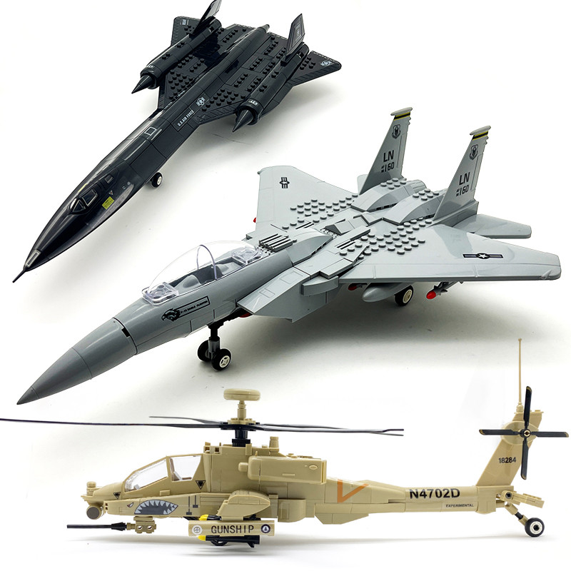 Military F15 Aircraft Apache Helicopter Airplane Building Blocks Model Bricks Kit For Boys Holiday