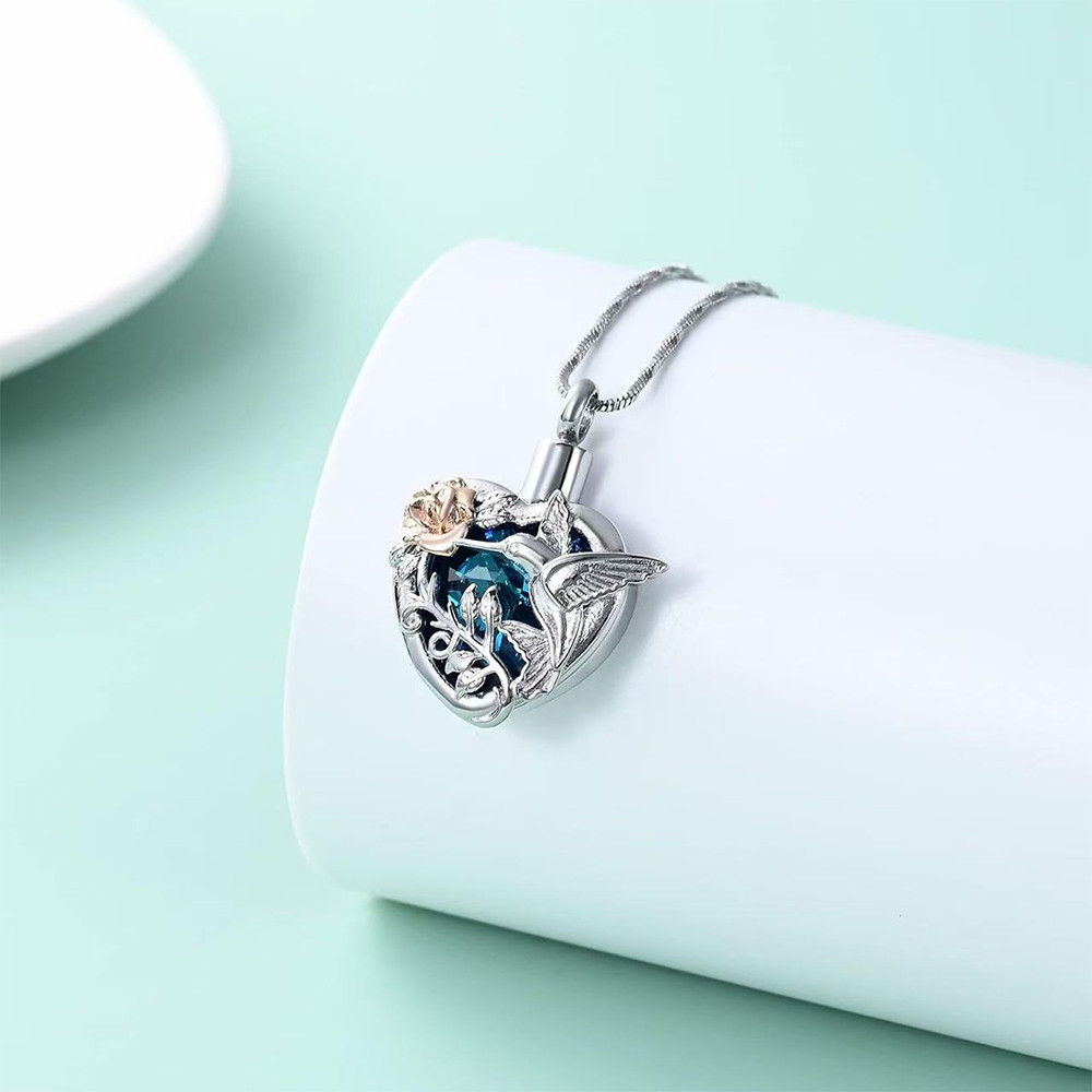 Hummingbird Heart Urn Locket Necklace for Ashes and Urn Locket Cremation Necklace for Ashes Memorial