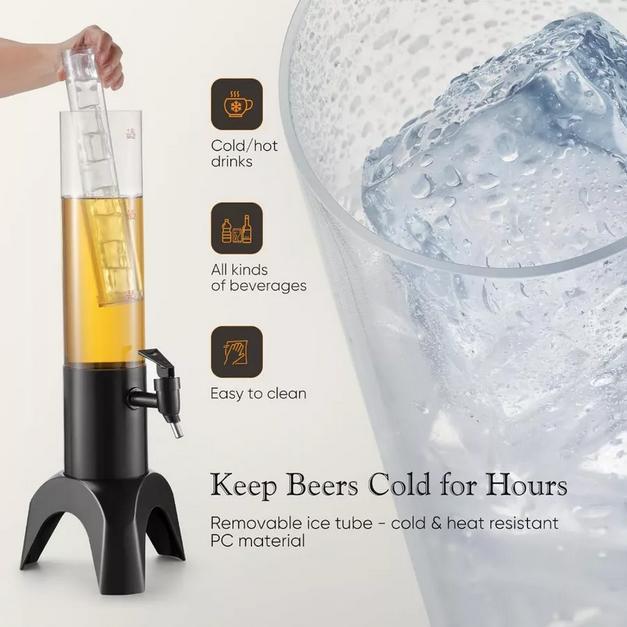 Tower Dispenser 3L Tower Bir Beer Bottle Ice Cube Beer Tower Dispenser With LED Lamp ..Minuman