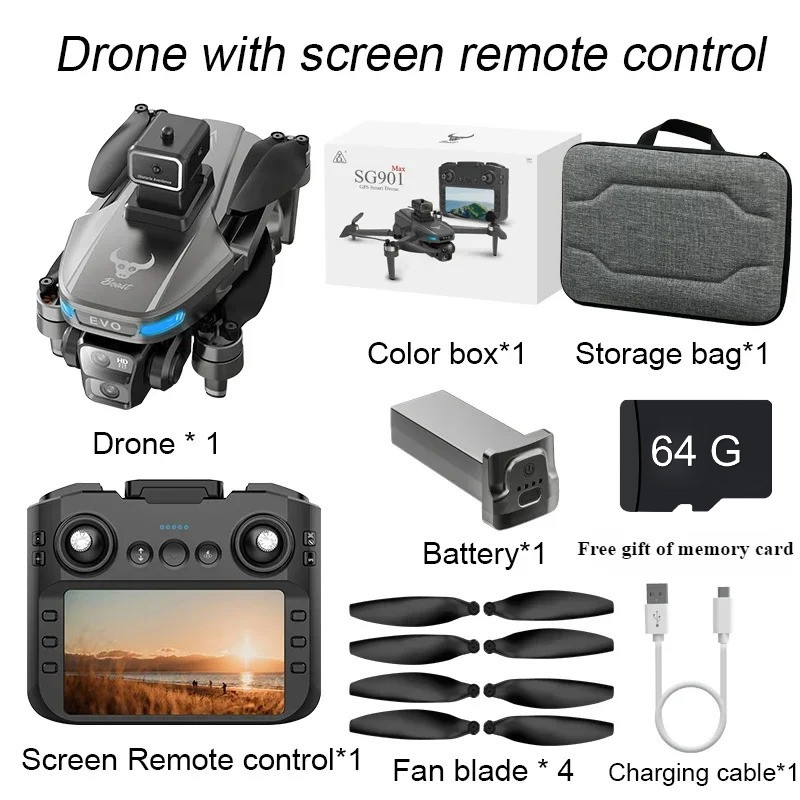 SG901 MAX GPS Drone Profesional Screen control 4K HD Dual Camera BrushlessObstacle Avoidance Aerial