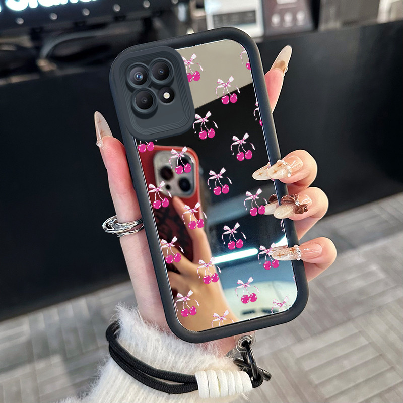 Casing Hp untuk Realme 8I Narzo 50 4G Case Casing ceri pola Silikon Softcase Kasing HP tali gantung 