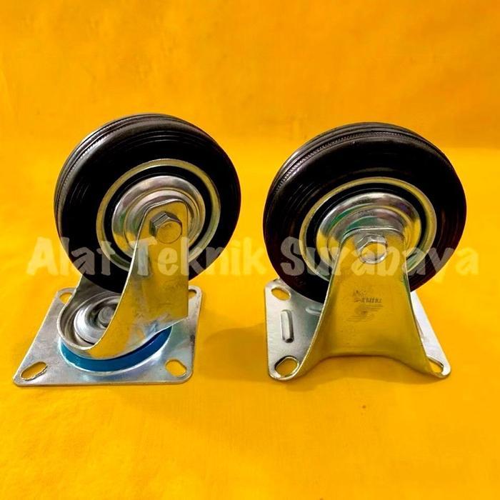 RODA KARET 8" INCH HIDUP MATI BAN TROLLEY ETALASE HITAM TROLI GEROBAK