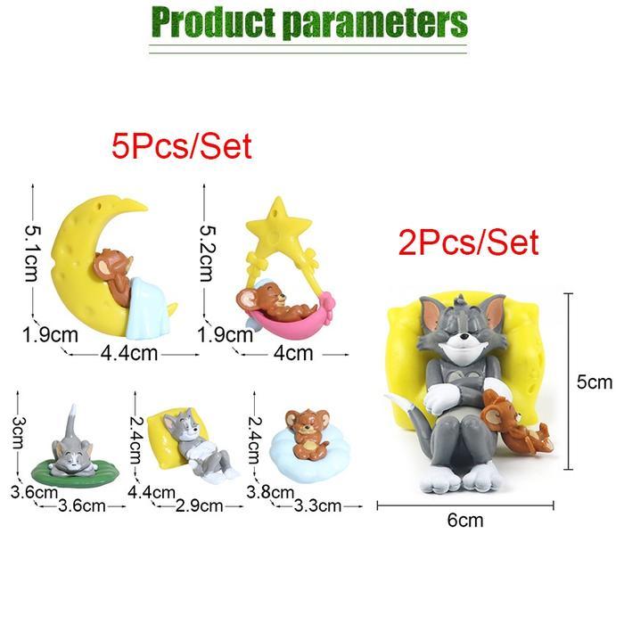 Action Figure Tom & Jerry Ornamen Boneka Kucing Dan Tikus Ukuran 3-5cm Untuk Topper Kue Interior