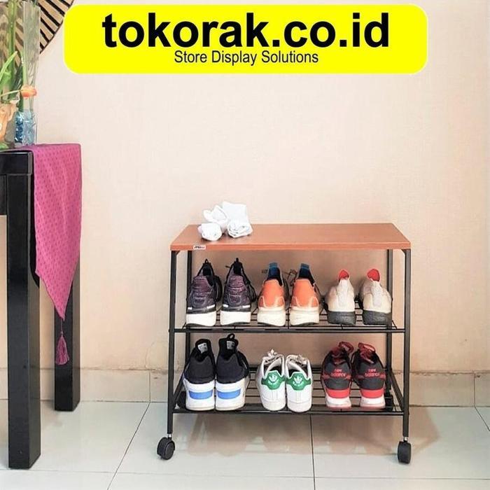 Rak Sepatu Susun 3 - Rak Sepatu Besi - Rak Sepatu Kayu Minimalis
